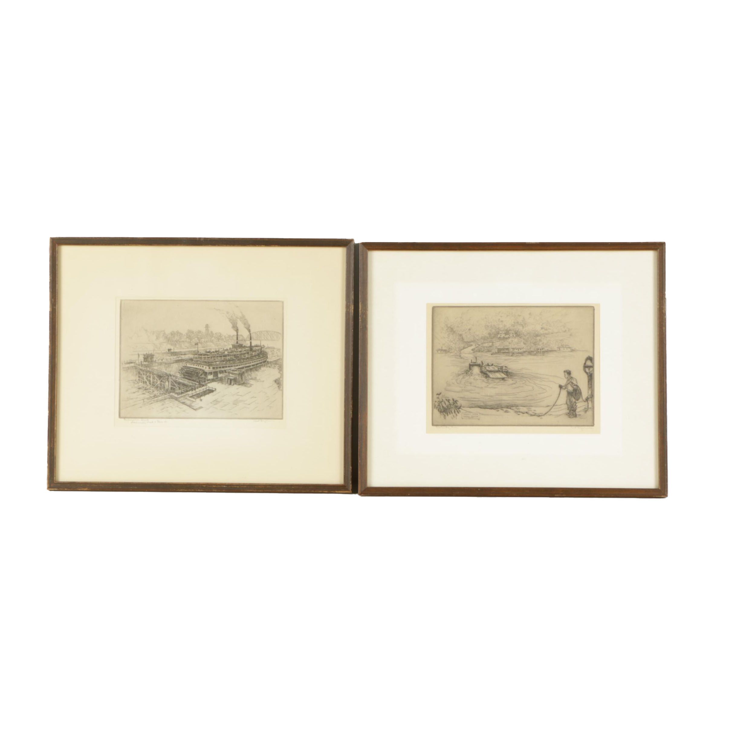 Kent Hagerman Etchings "Louisville Lock and Dam 41" and "Kentucky River"