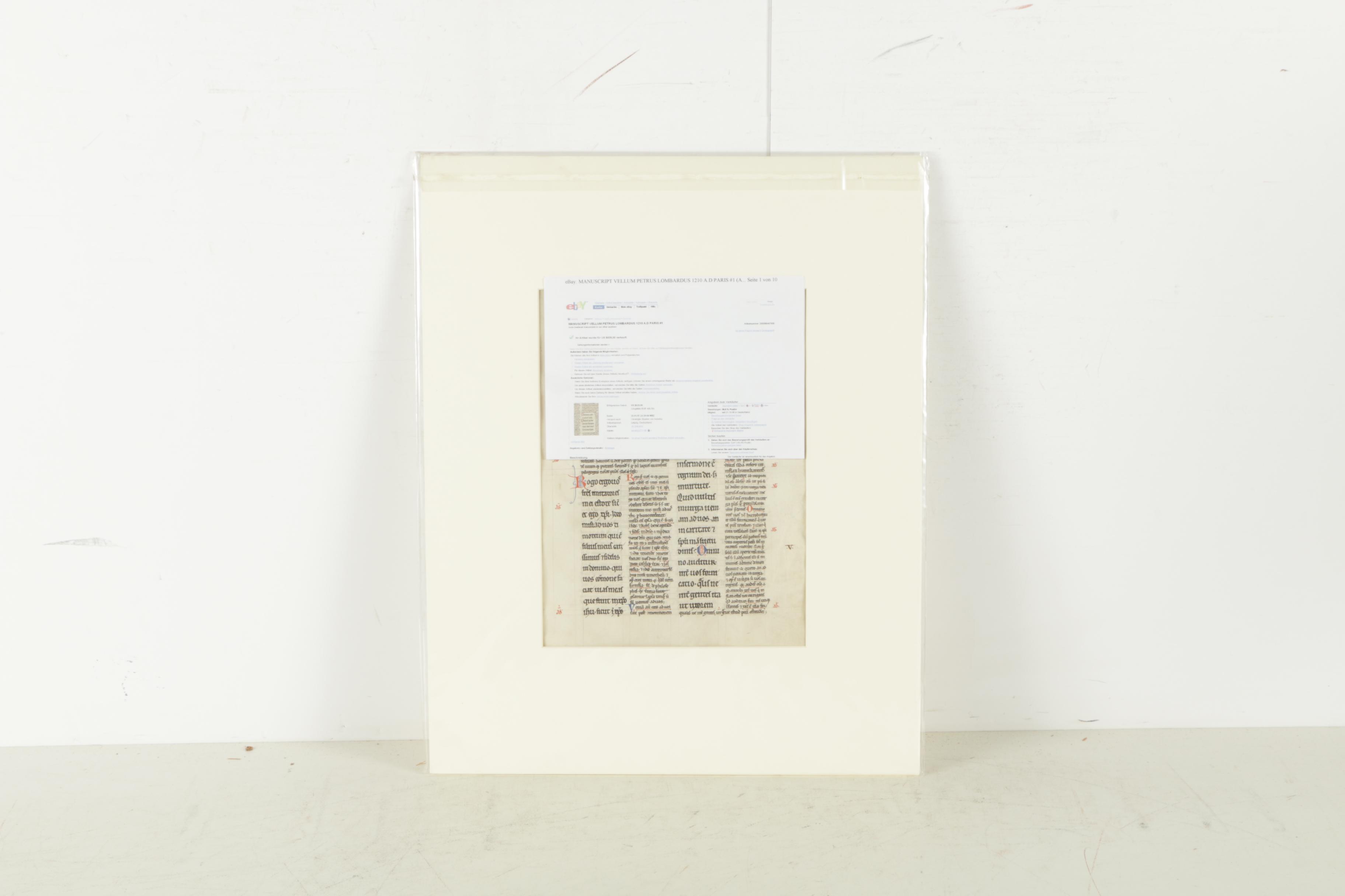 Hand-Painted Manuscript Page on Vellum "Petrus Lombardus"