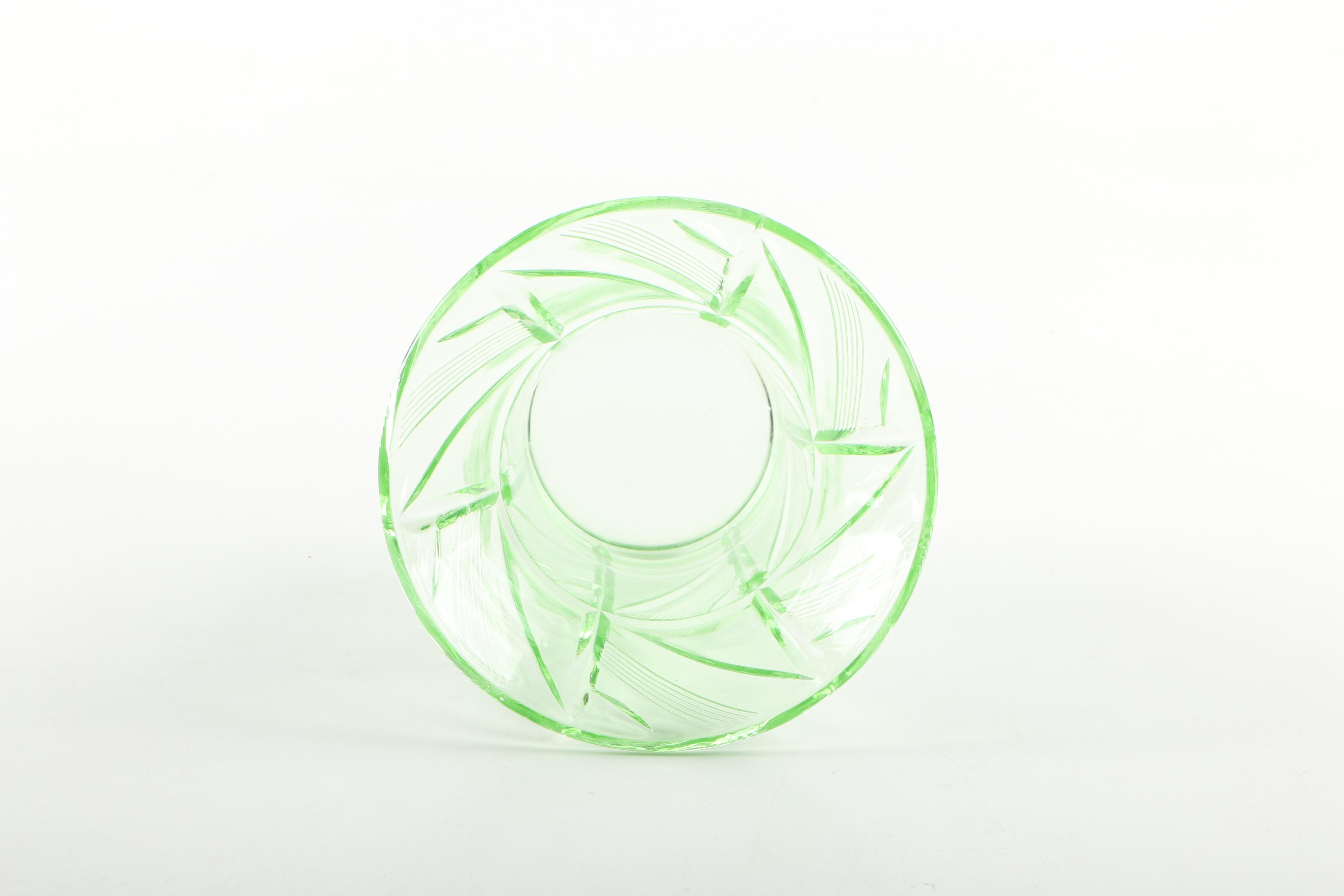 Art Deco Green Depression Glass Bowls and Vase