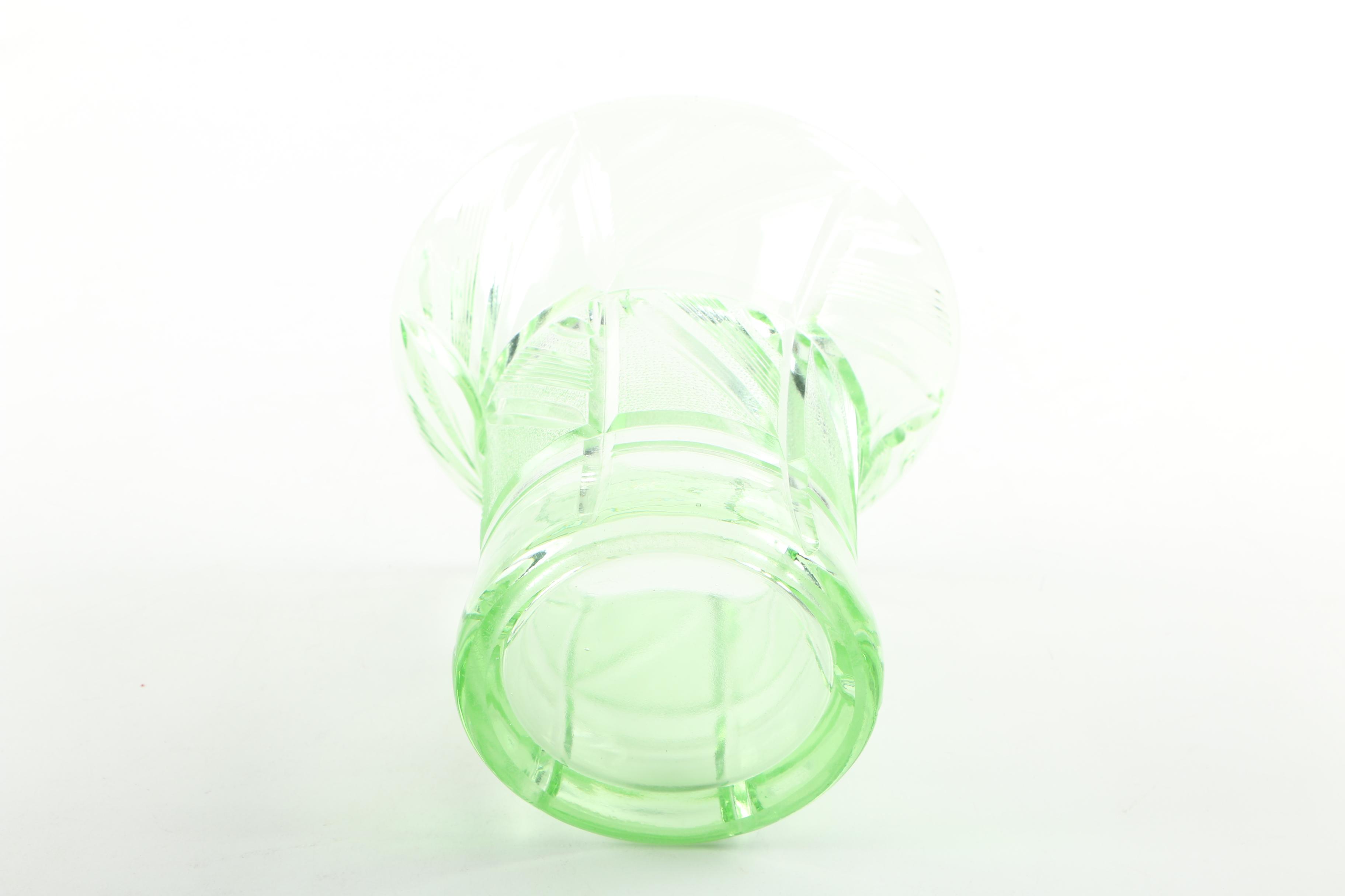 Art Deco Green Depression Glass Bowls and Vase