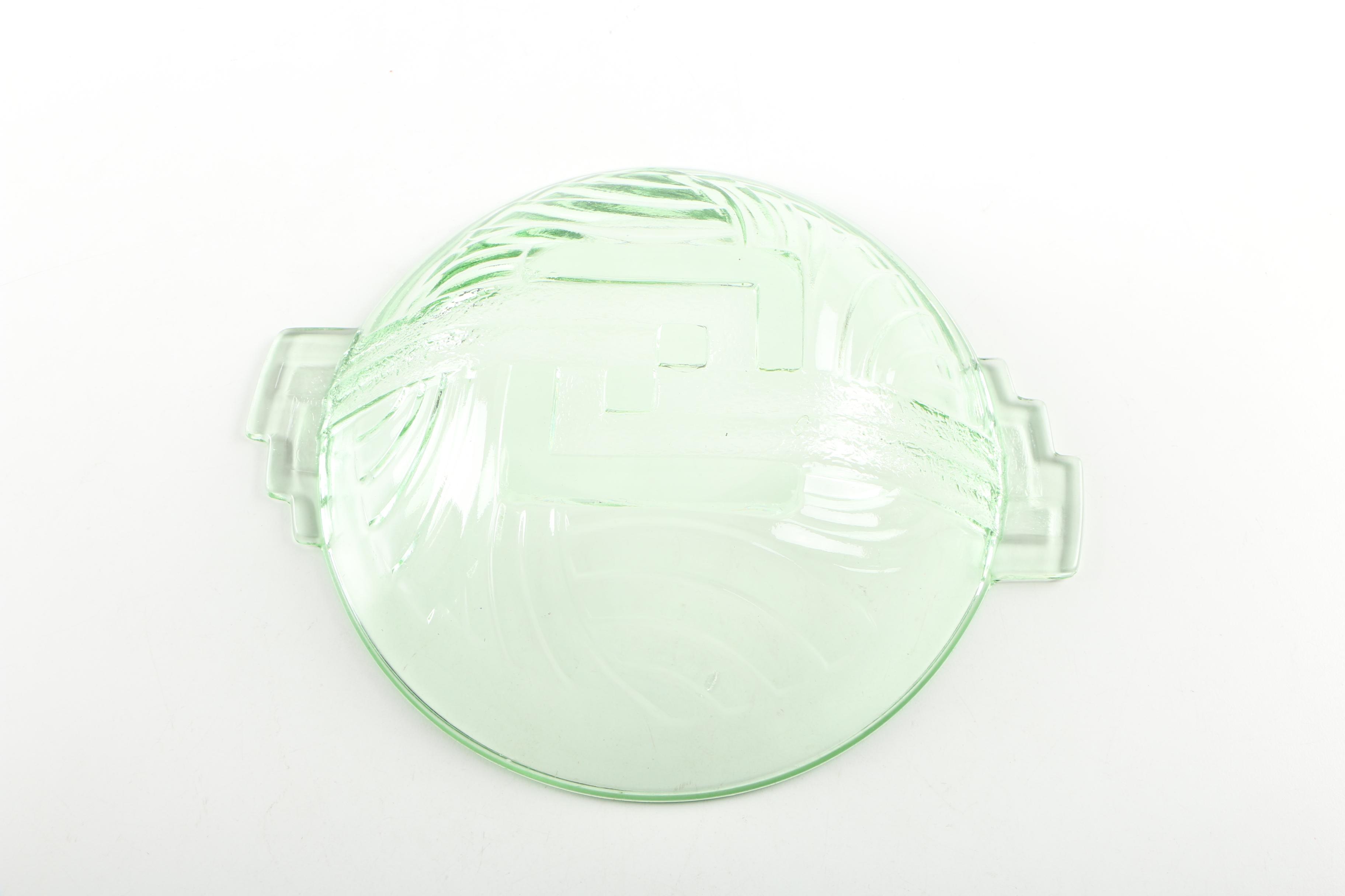 Art Deco Green Depression Glass Bowls and Vase