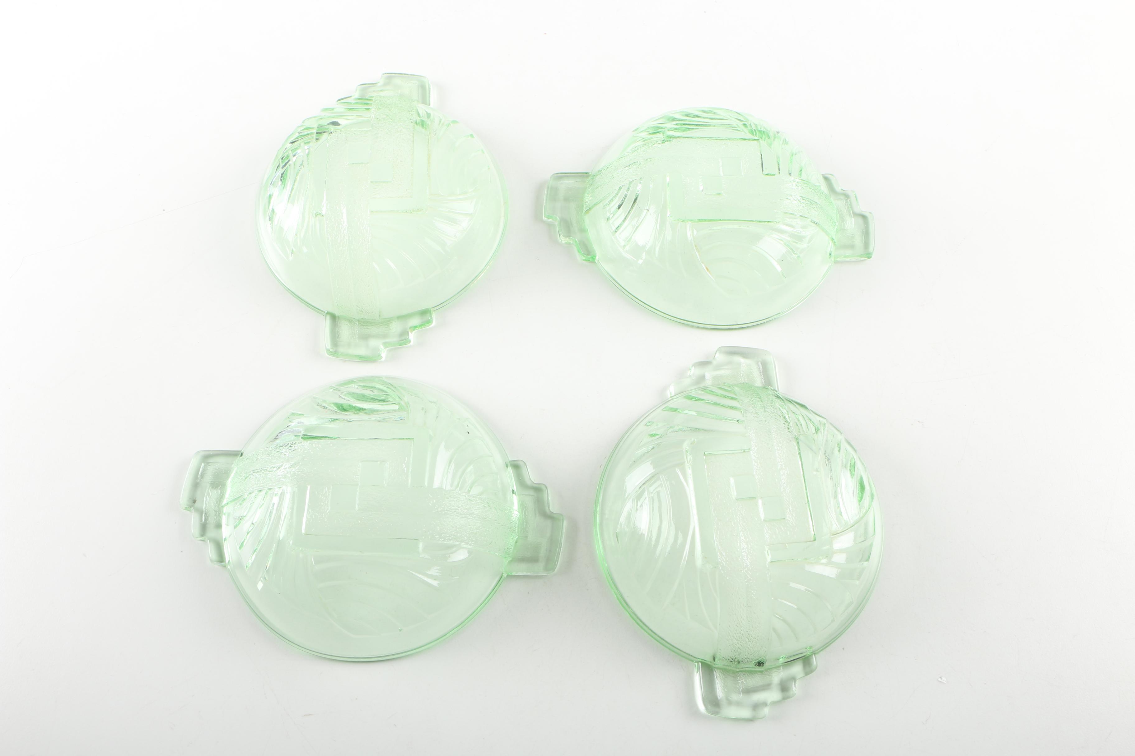 Art Deco Green Depression Glass Bowls and Vase