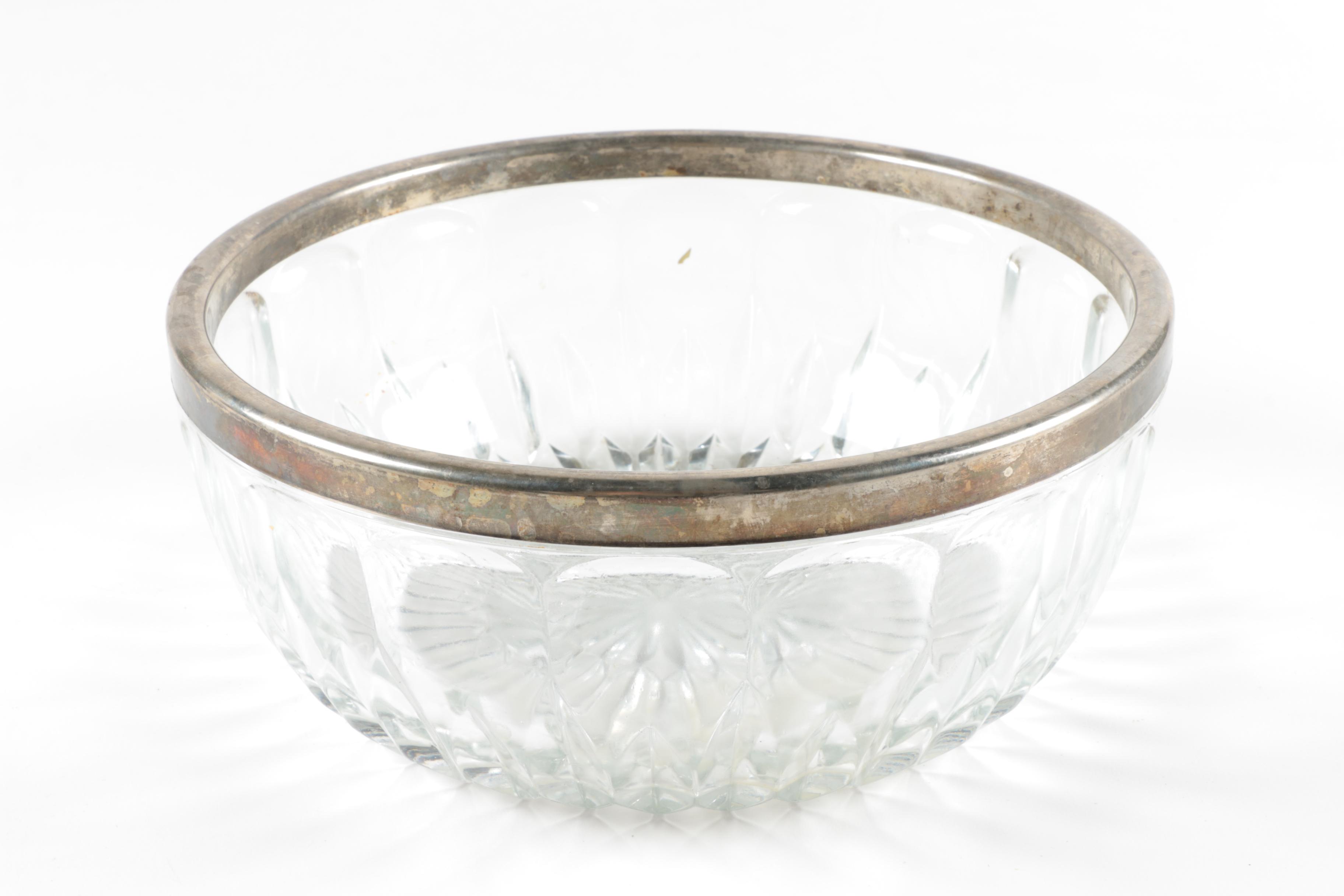 Cut Glass Serving Dishes with Silver Plate Rims