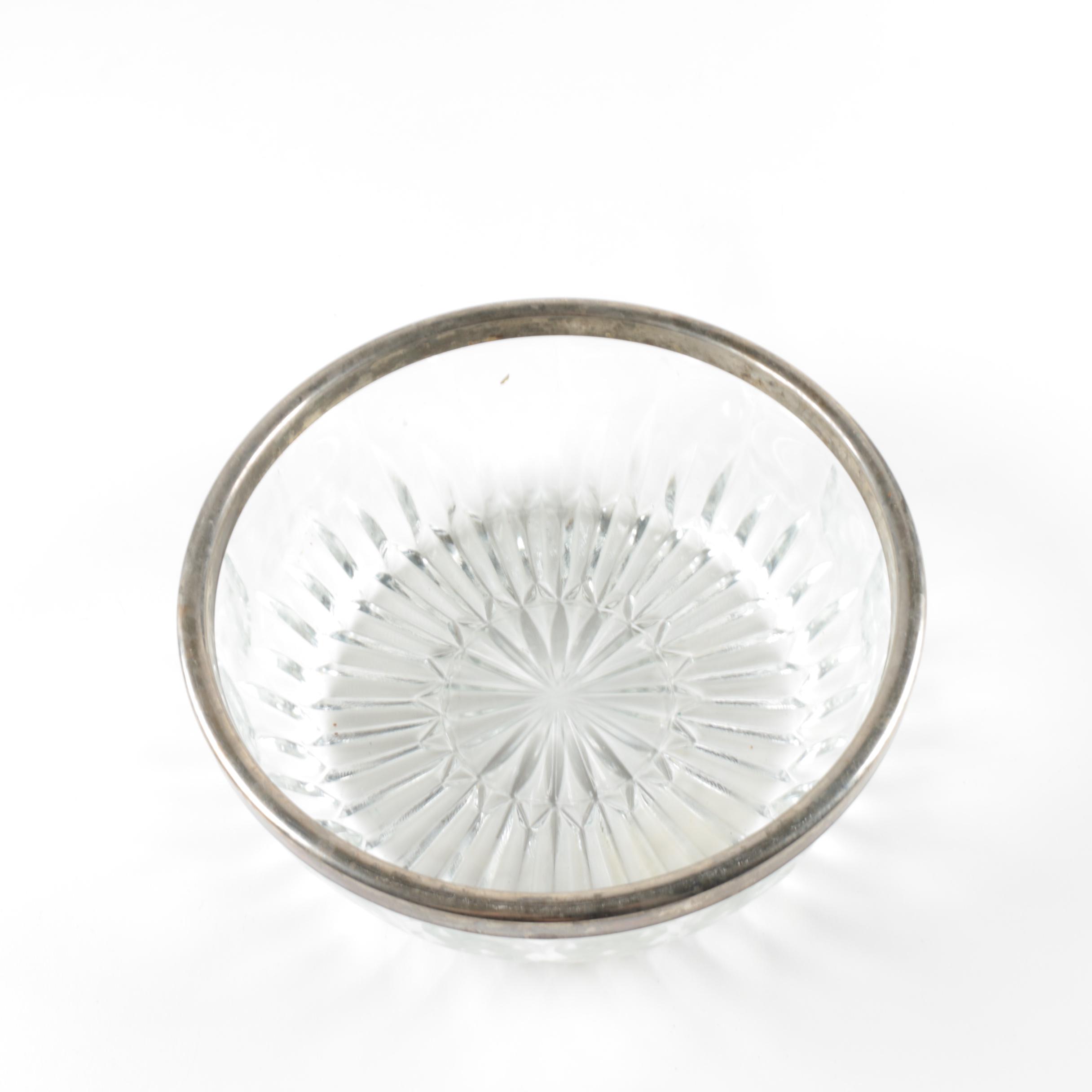 Cut Glass Serving Dishes with Silver Plate Rims