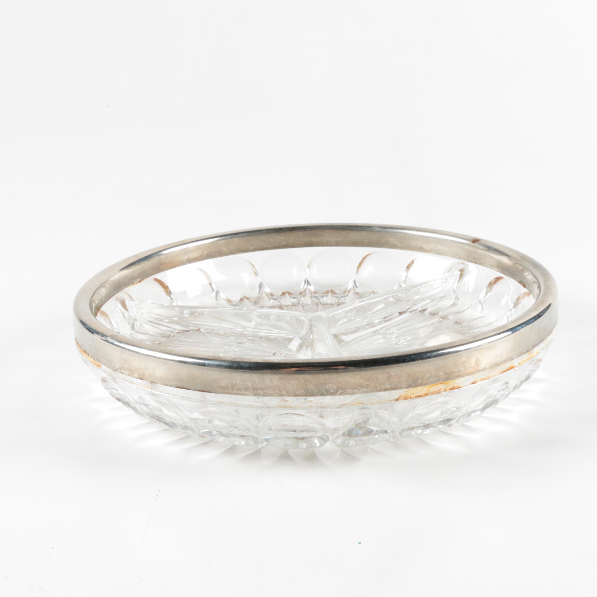 Cut Glass Serving Dishes with Silver Plate Rims
