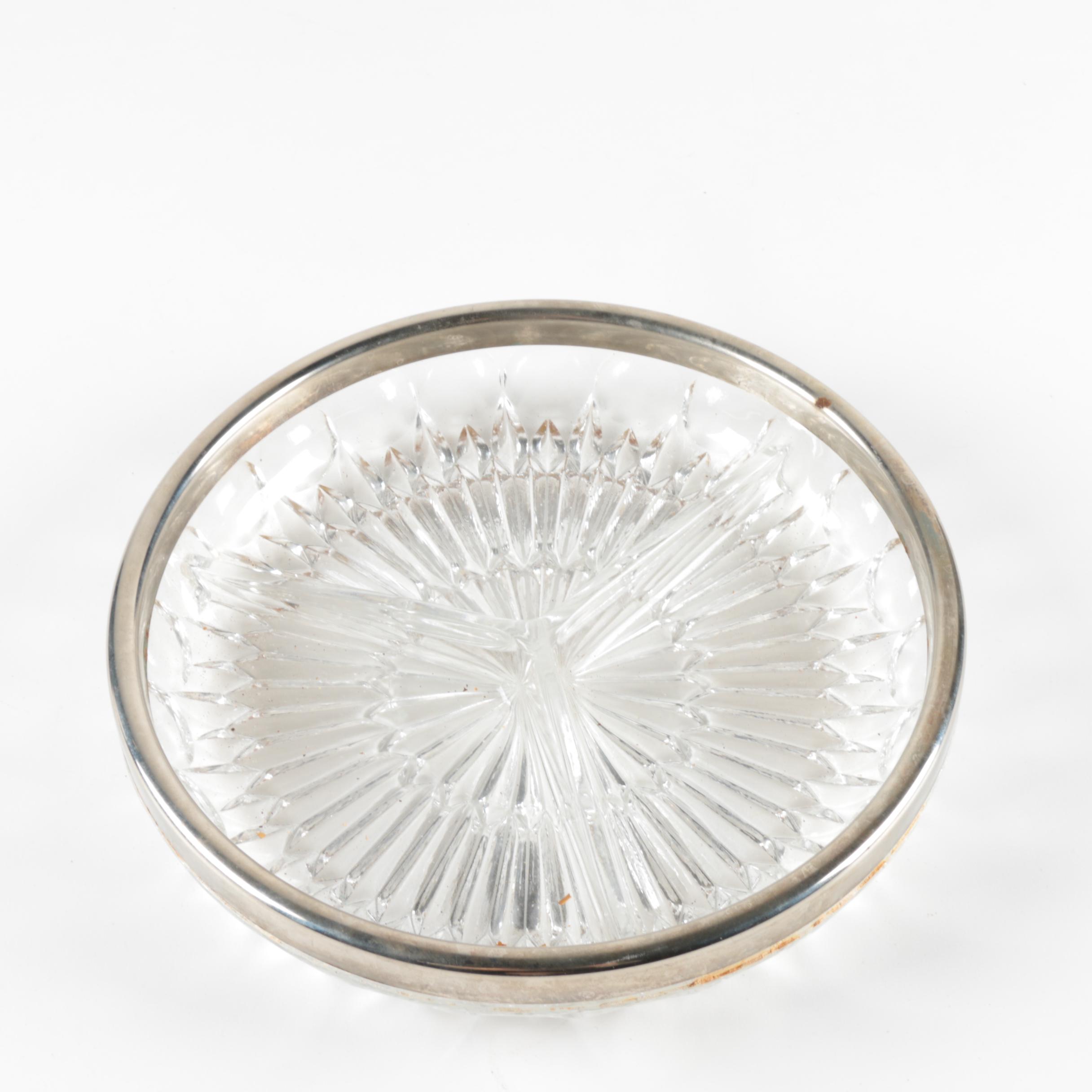 Cut Glass Serving Dishes with Silver Plate Rims