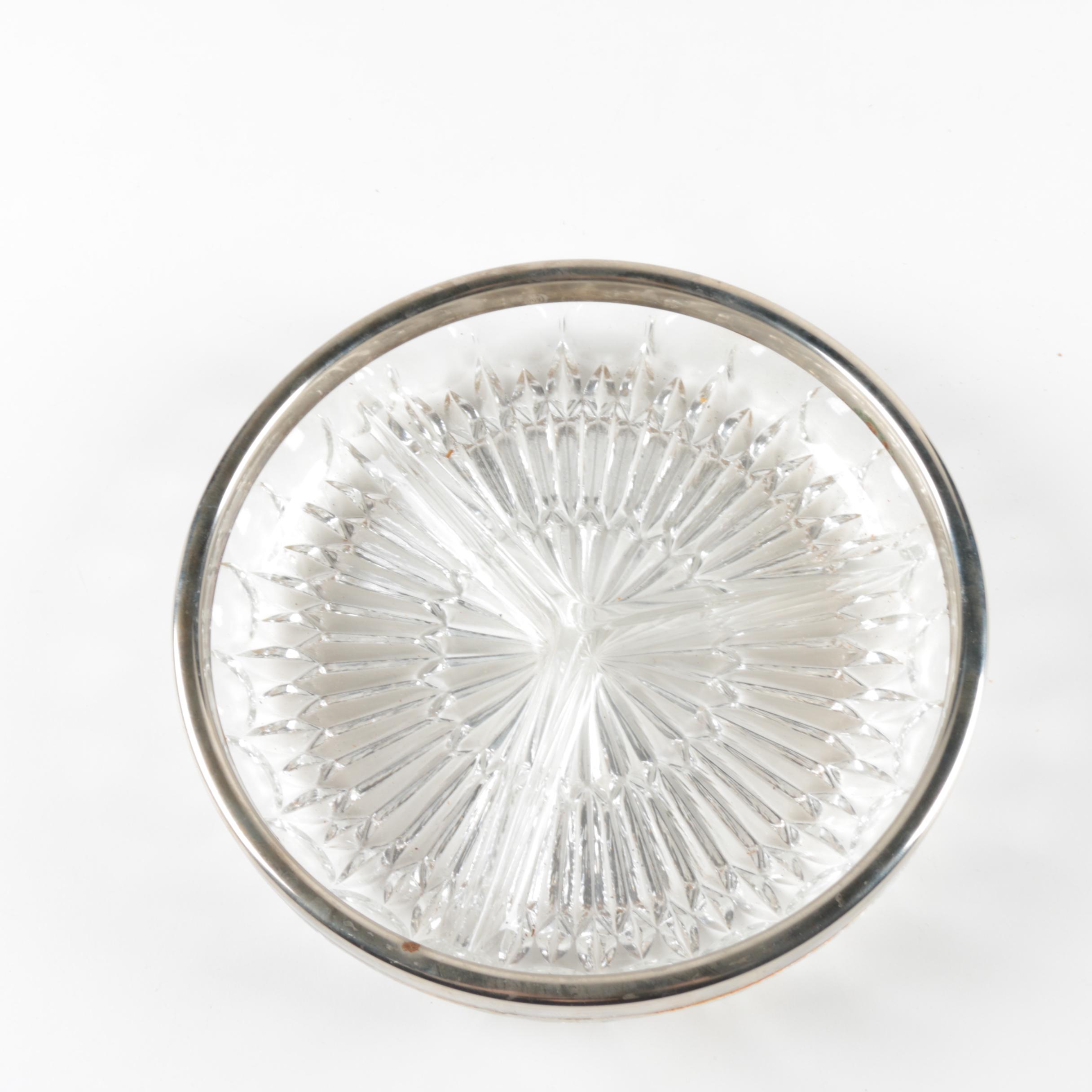 Cut Glass Serving Dishes with Silver Plate Rims