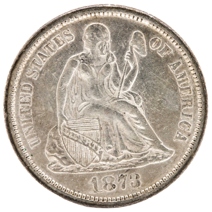 1873 Liberty Seated Silver Dime, No Arrows, Closed 3 Variety