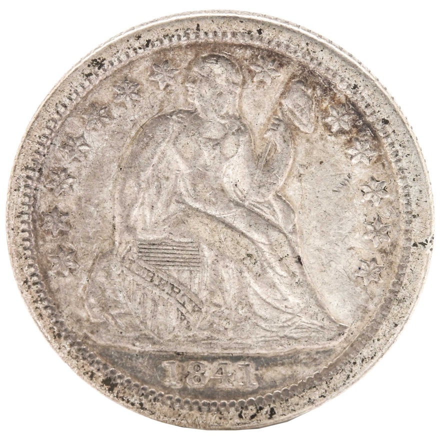 1841 Liberty Seated Silver Dime, Drapery Variety