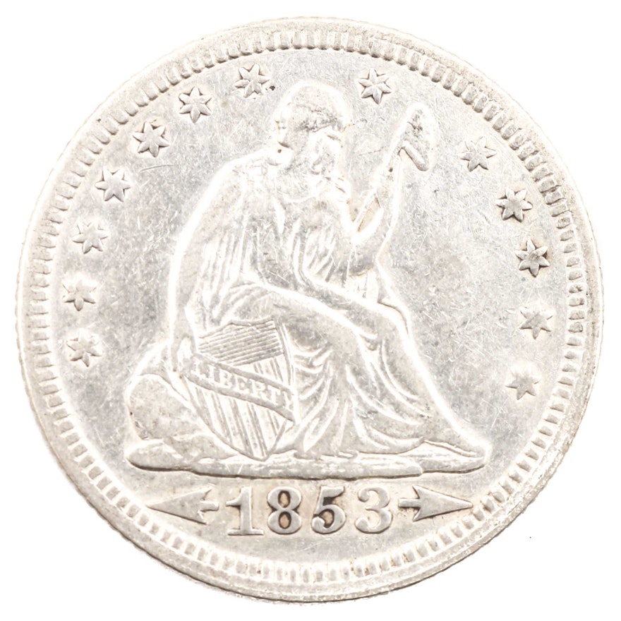 1853 Liberty Seated Silver Quarter, Arrows and Rays Variety