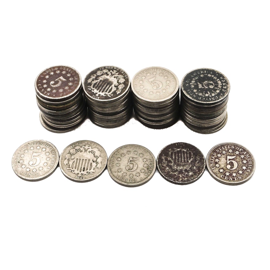 Fifty Antique U.S. Shield Nickels