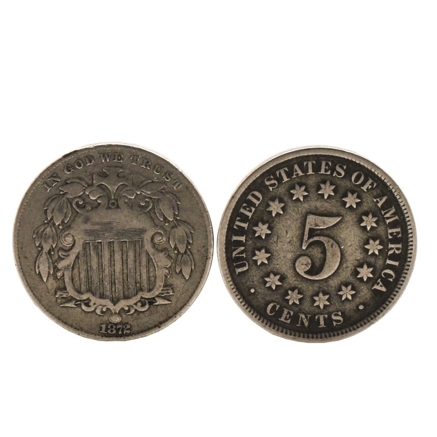 Two Antique U.S. Shield Nickels