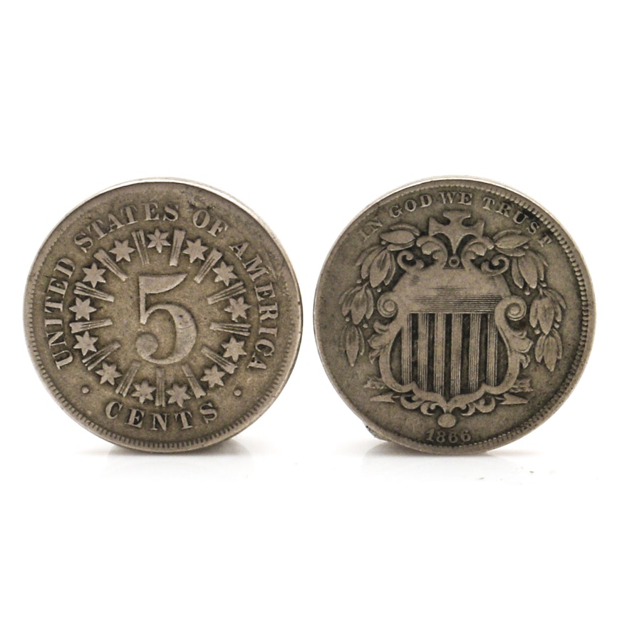 Two 1866 U.S. Shield Nickels