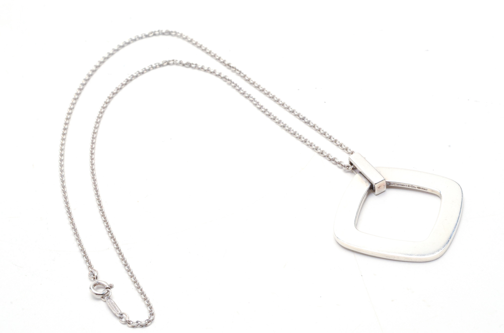 Tiffany & Co. Sterling Silver "1837" Square Pendant Necklace