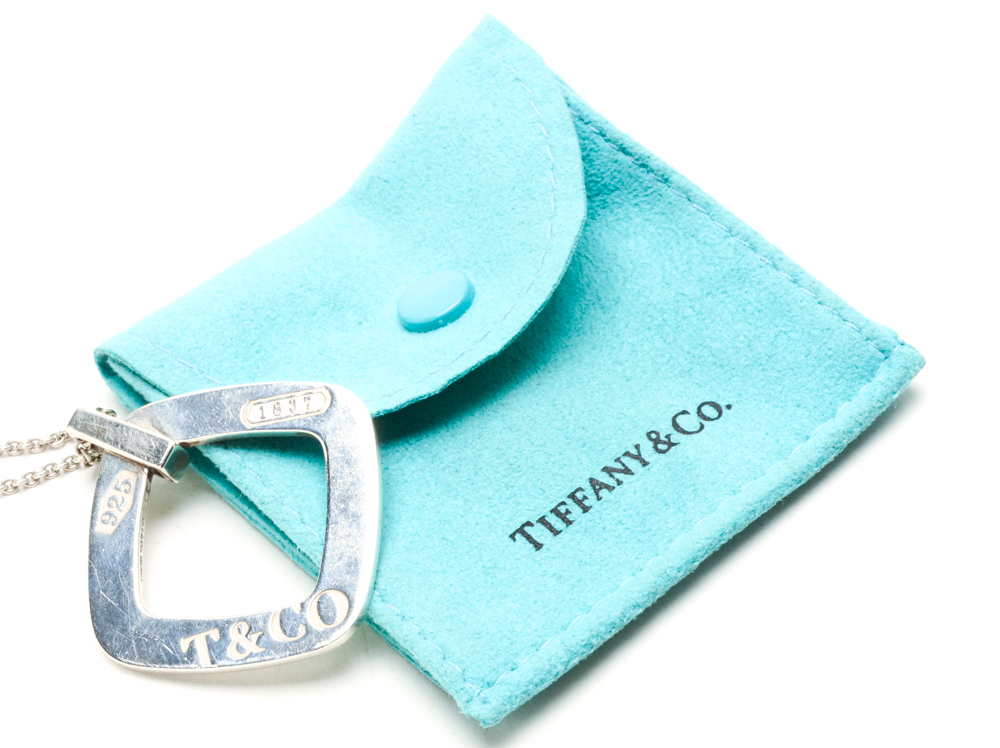 Tiffany & Co. Sterling Silver "1837" Square Pendant Necklace