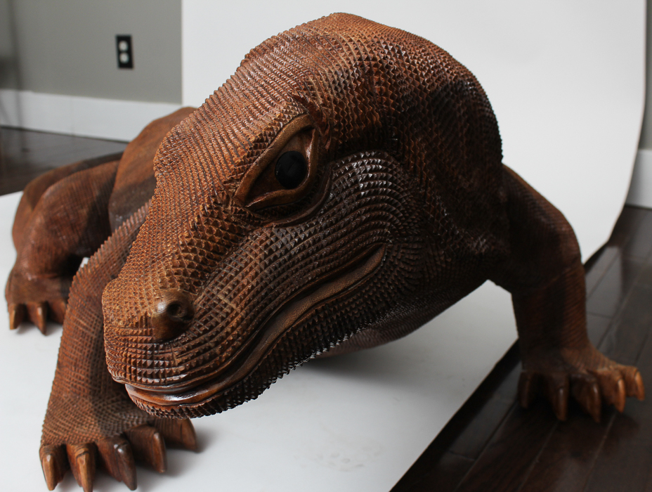 5ft. Carved Soarwood Komodo Dragon Sculpture
