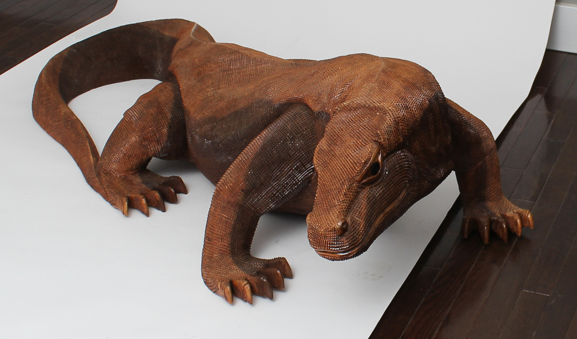 5ft. Carved Soarwood Komodo Dragon Sculpture