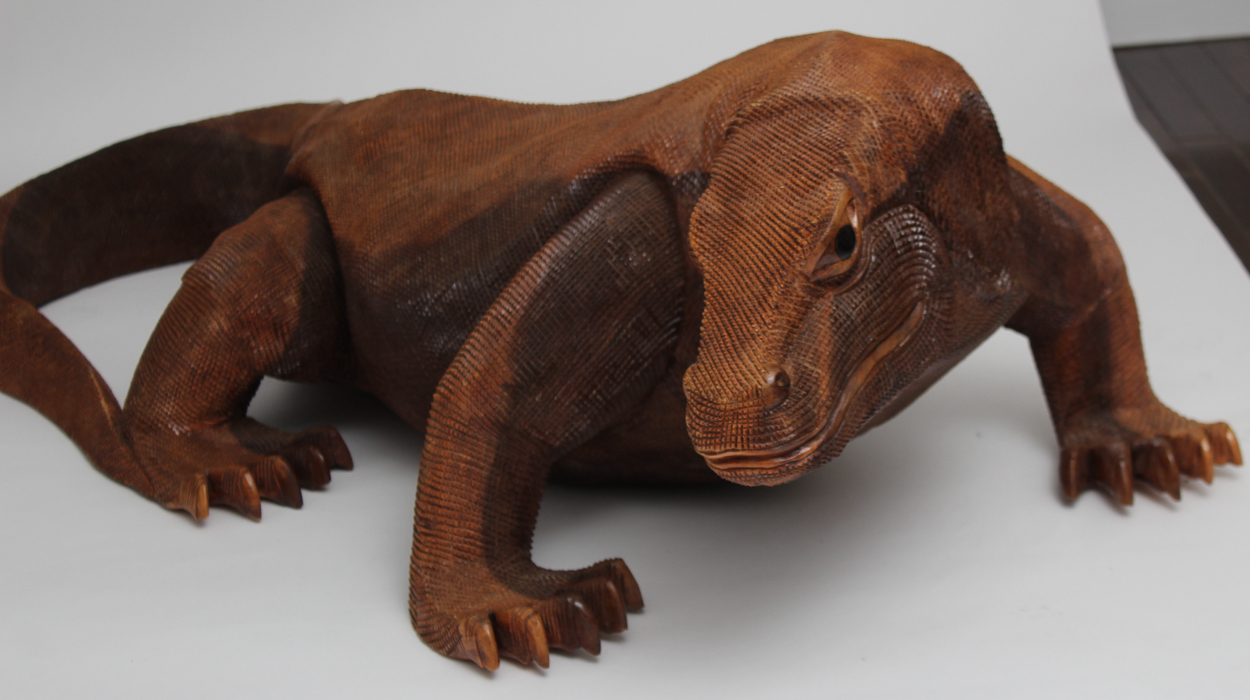 5ft. Carved Soarwood Komodo Dragon Sculpture