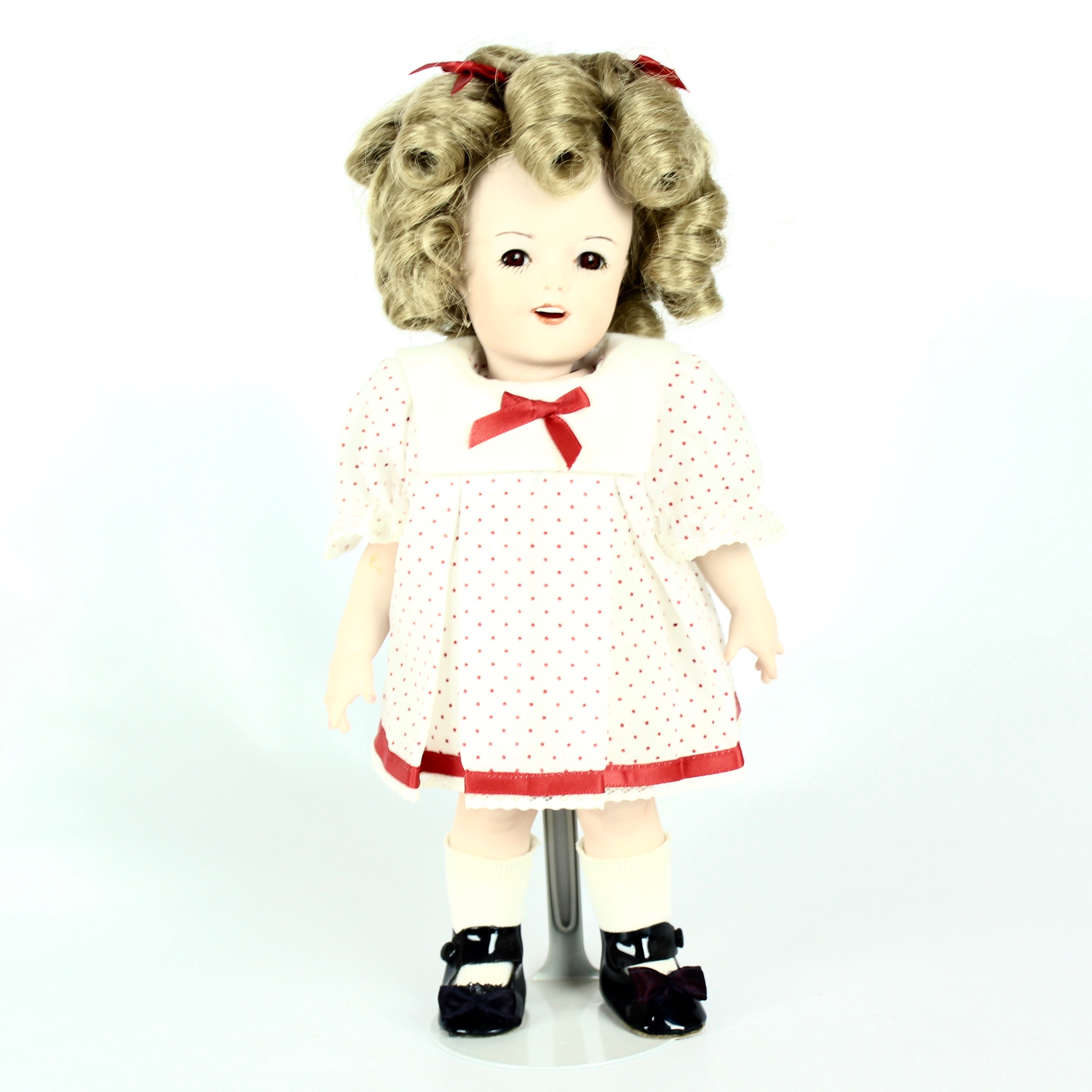 Porcelain Shirley Temple Doll With Stand
