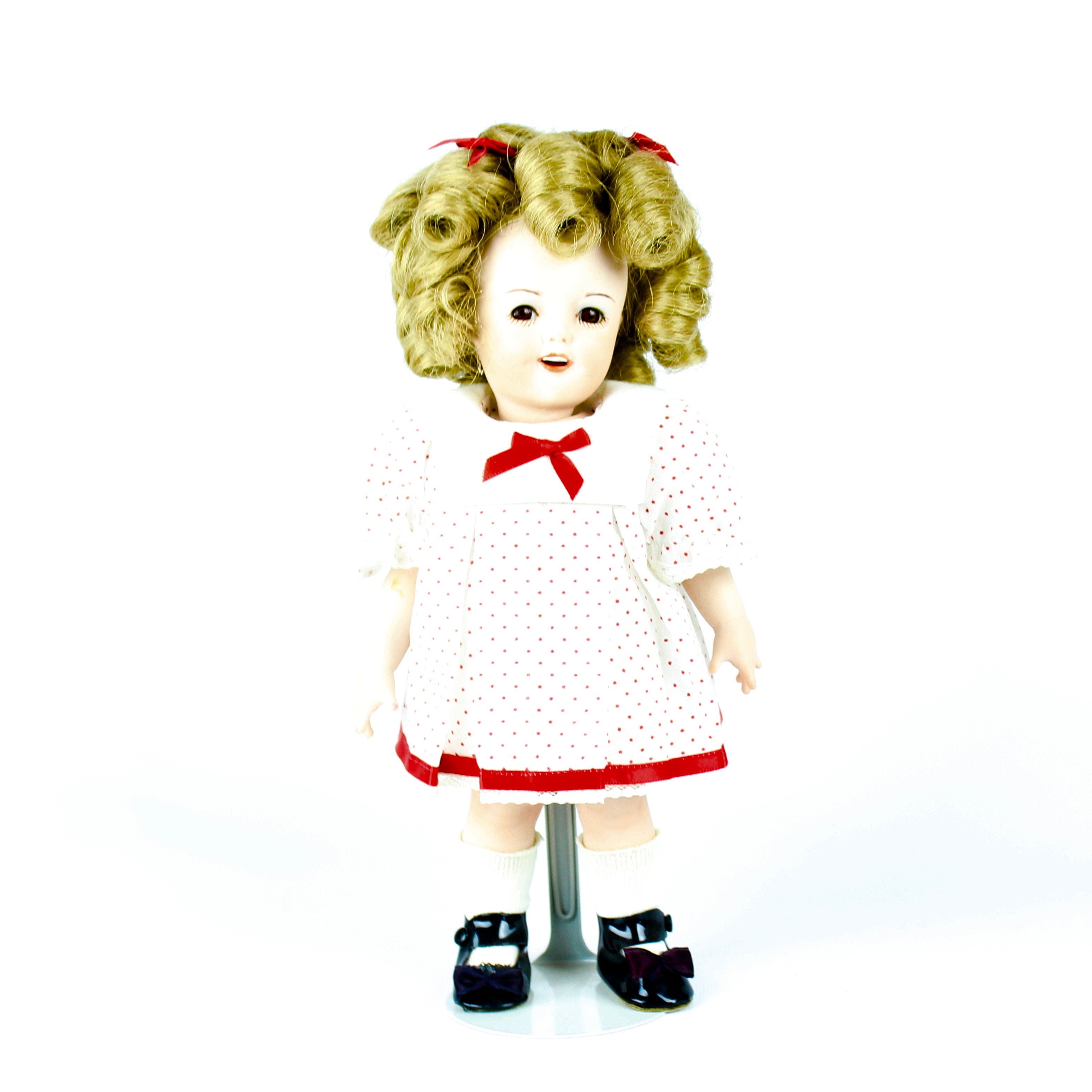 Porcelain Shirley Temple Doll With Stand