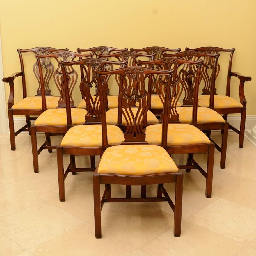 Set of Vintage Chippendale Style Mahogany Dining Chairs by Baker Furniture