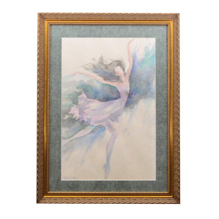 Original Watercolor Painting Inspired by NYC Ballet Signed by Andrea 1988