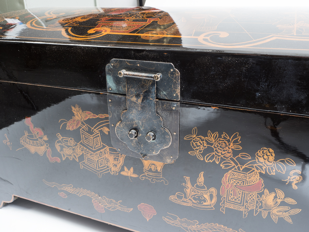 Asian Black Lacquered Chest