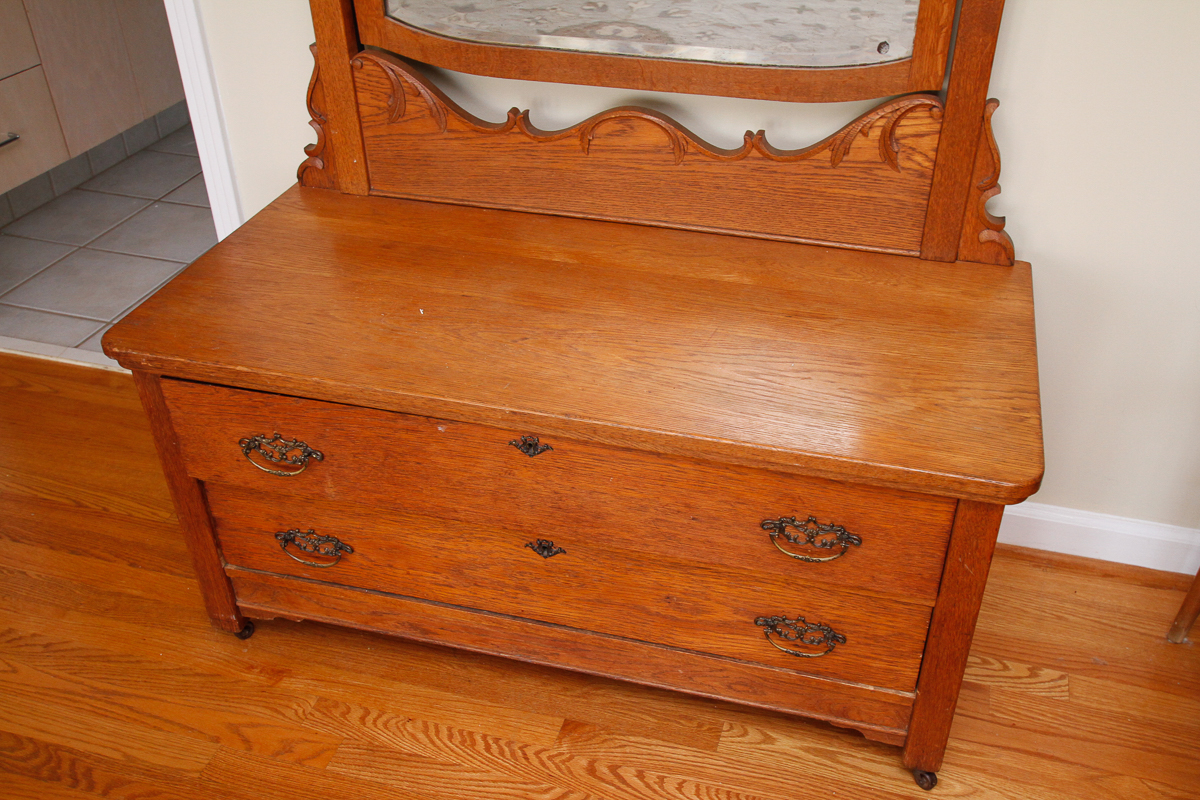 Vintage Victorian Style Oak Chest of Drawers with Mirror