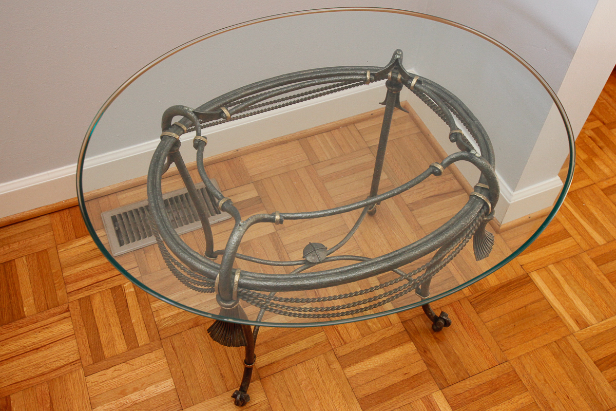 Hollywood Regency Style Glass Top Side Tables