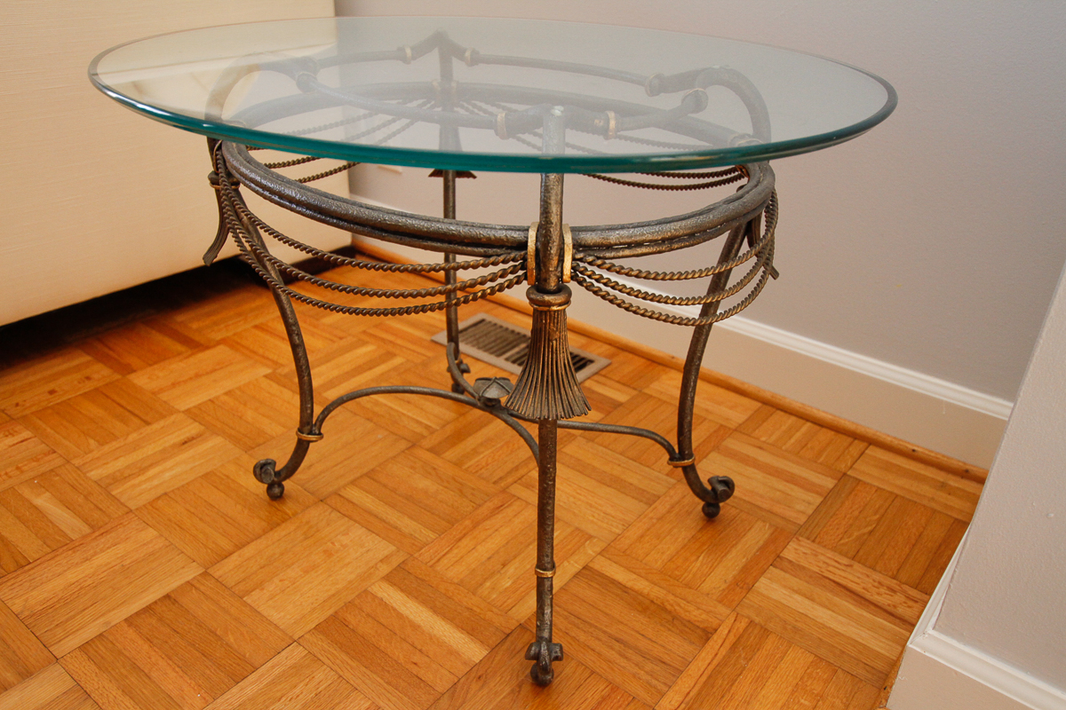Hollywood Regency Style Glass Top Side Tables