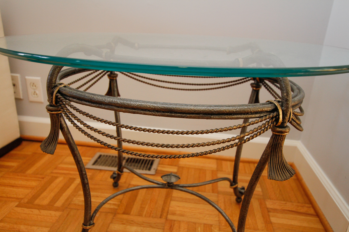 Hollywood Regency Style Glass Top Side Tables