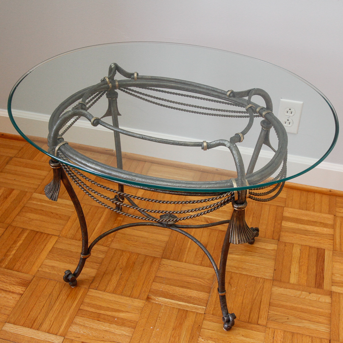 Hollywood Regency Style Glass Top Side Tables
