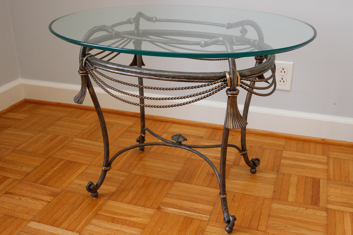 Hollywood Regency Style Glass Top Side Tables