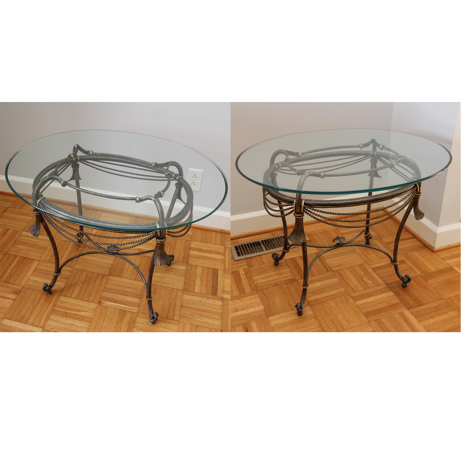 Hollywood Regency Style Glass Top Side Tables