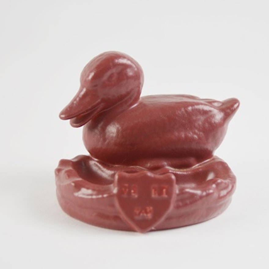 1929 Rookwood Pottery Pin Tray for Harvard Clubs Duck Figurine