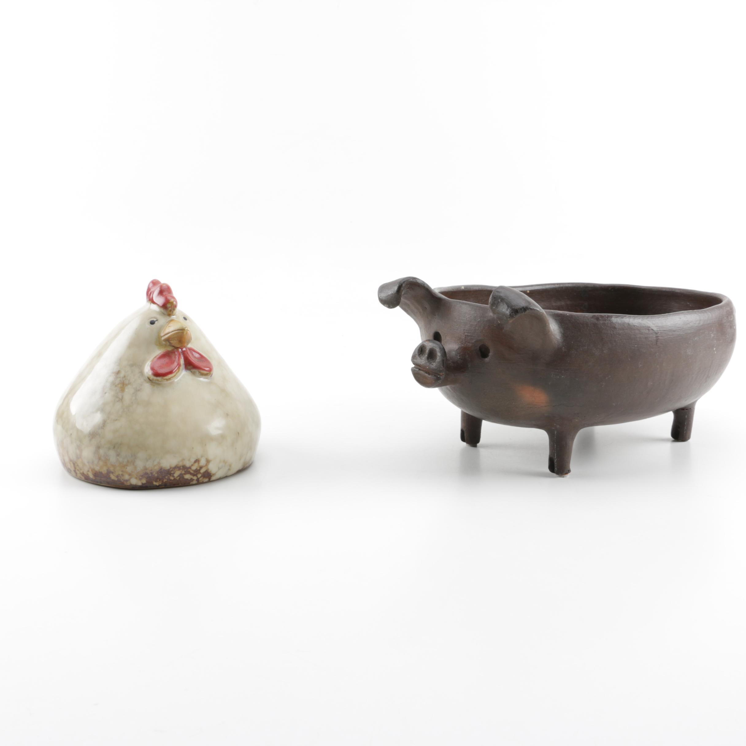 Decorative Ceramic Chicken and Pig Bowl