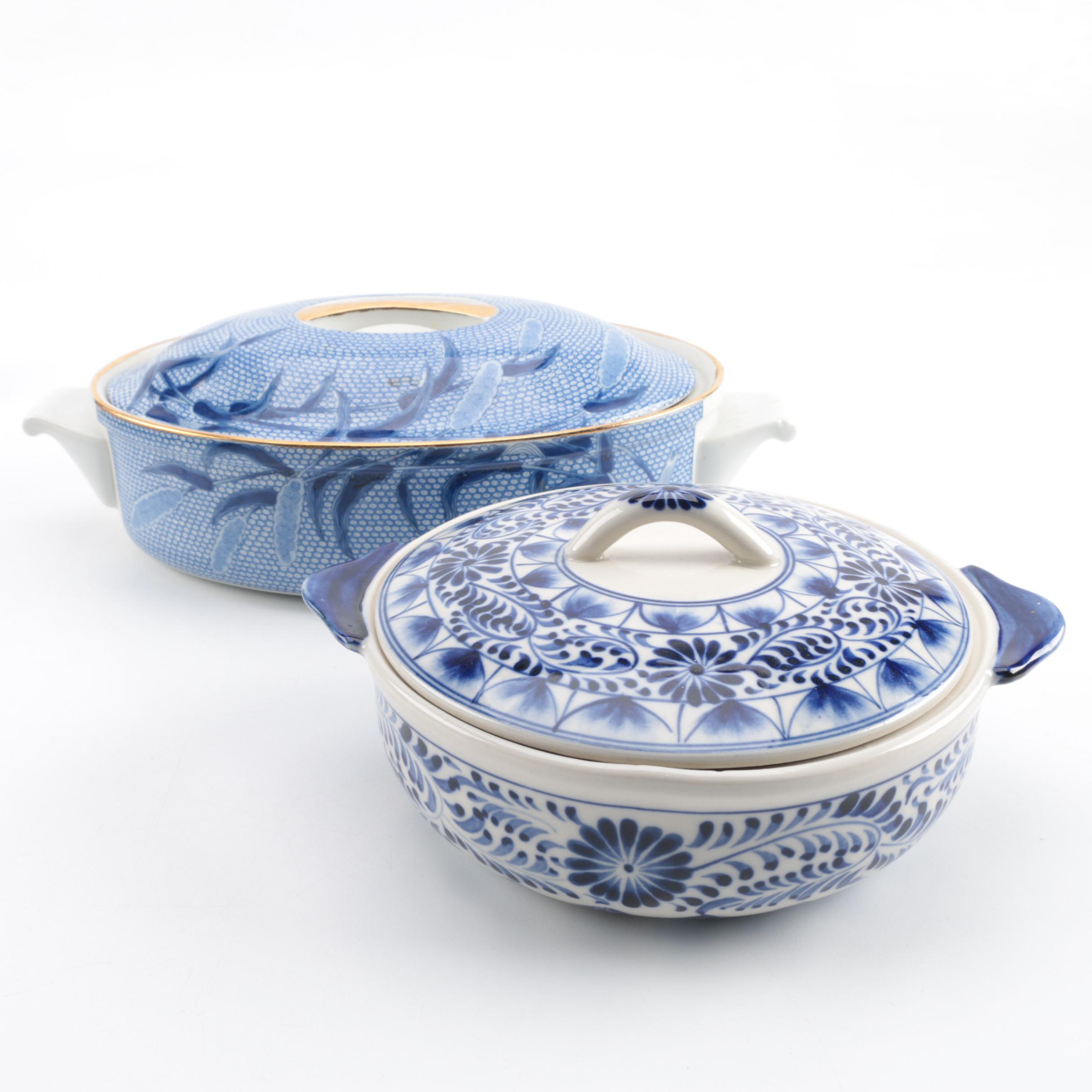 Blue and White Transferware Covered Bowls