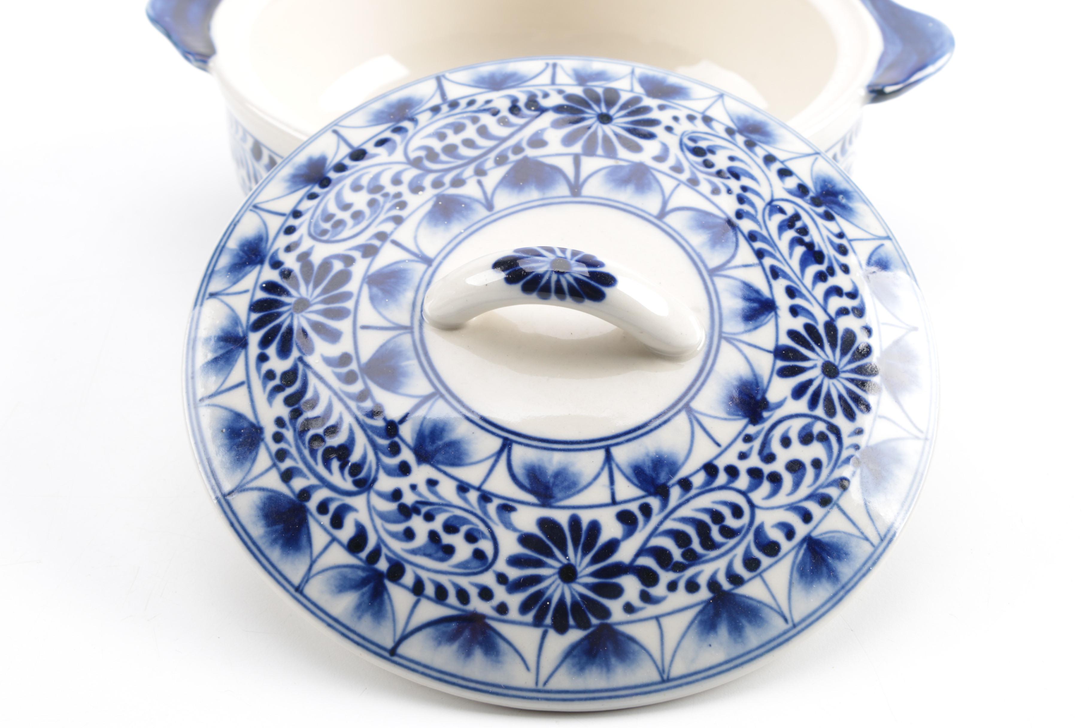 Blue and White Transferware Covered Bowls