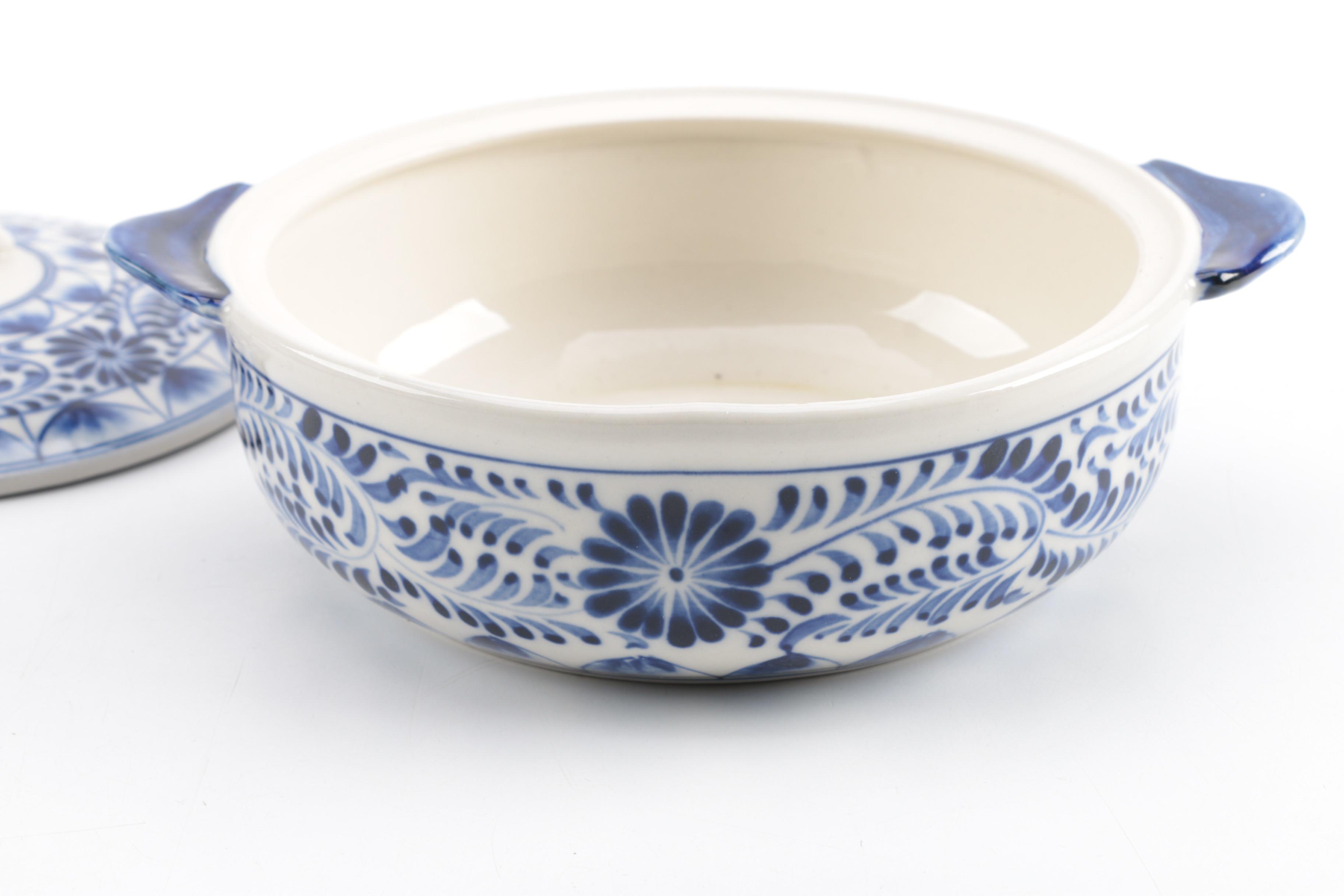 Blue and White Transferware Covered Bowls