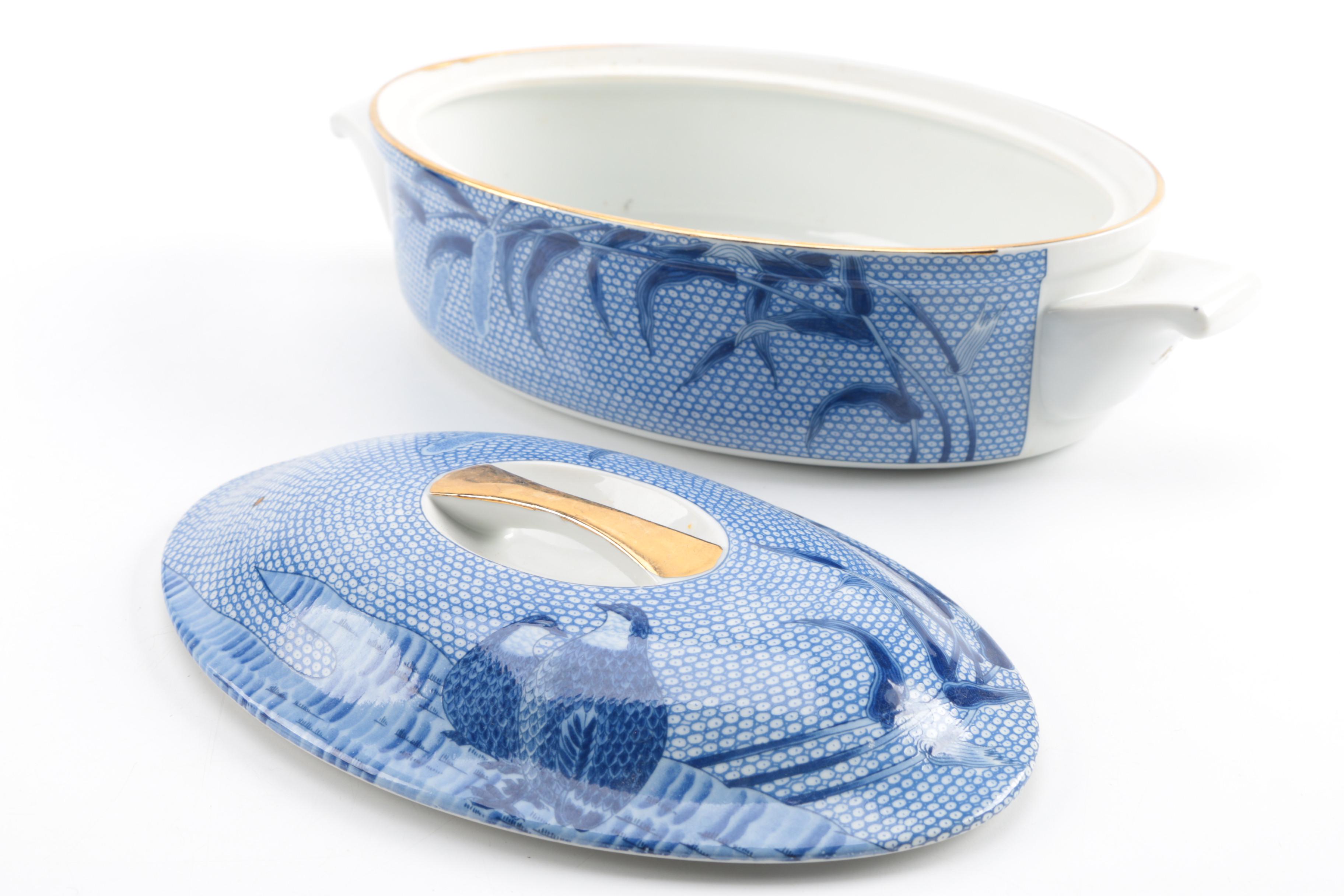 Blue and White Transferware Covered Bowls