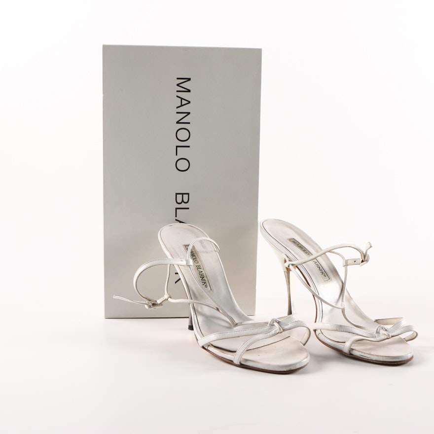 Manolo Blahnik White Leather Stiletto Sandals