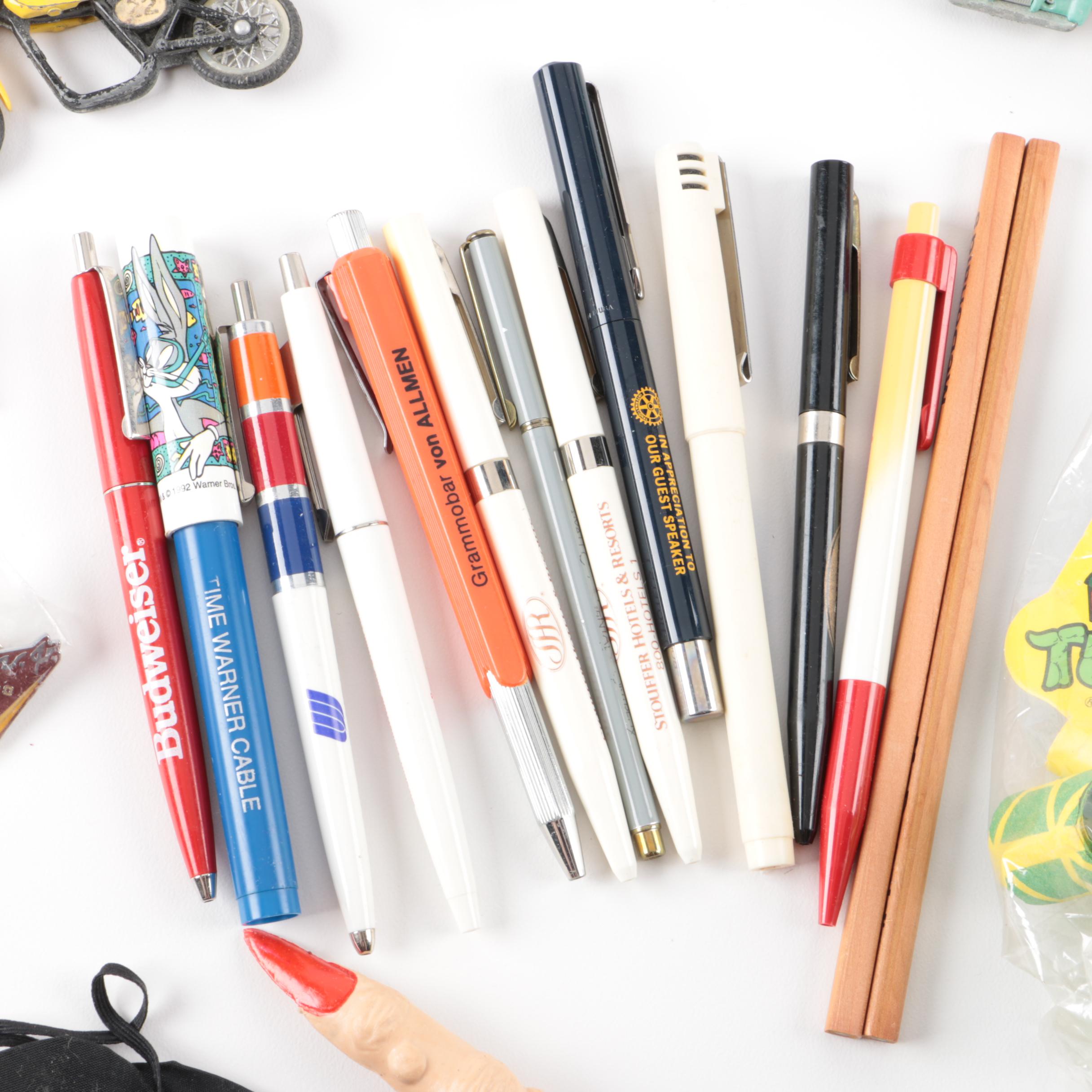 Assorted Toy Cars with Other Vintage Toys and Accessories