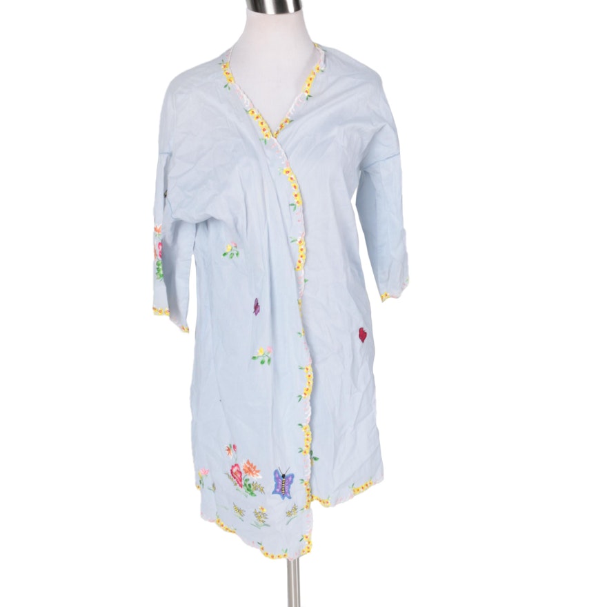 Eloise Embroidered Blue Cotton Robe