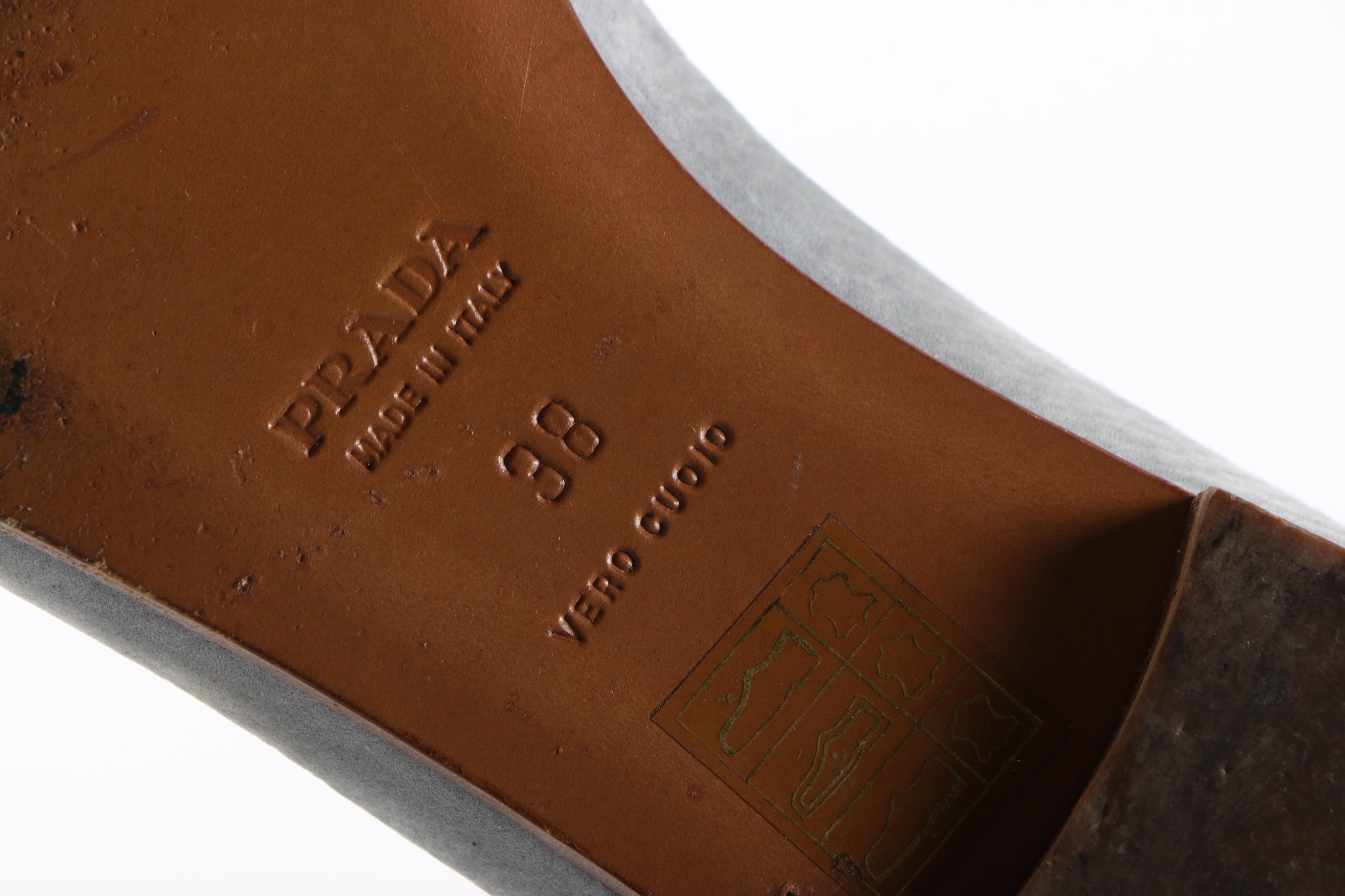 Women's Prada Leather Slide Sandals in Gray and Brwon