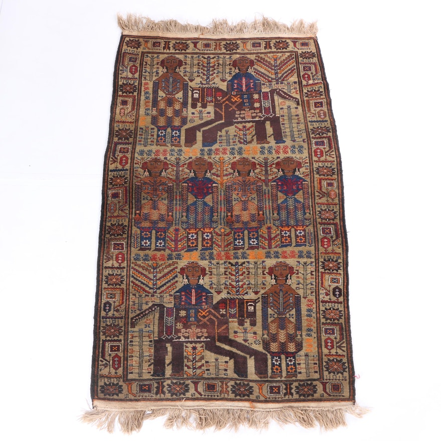 Hand-Knotted Afghani Baluch Pictorial Area Rug/Wall Hanging