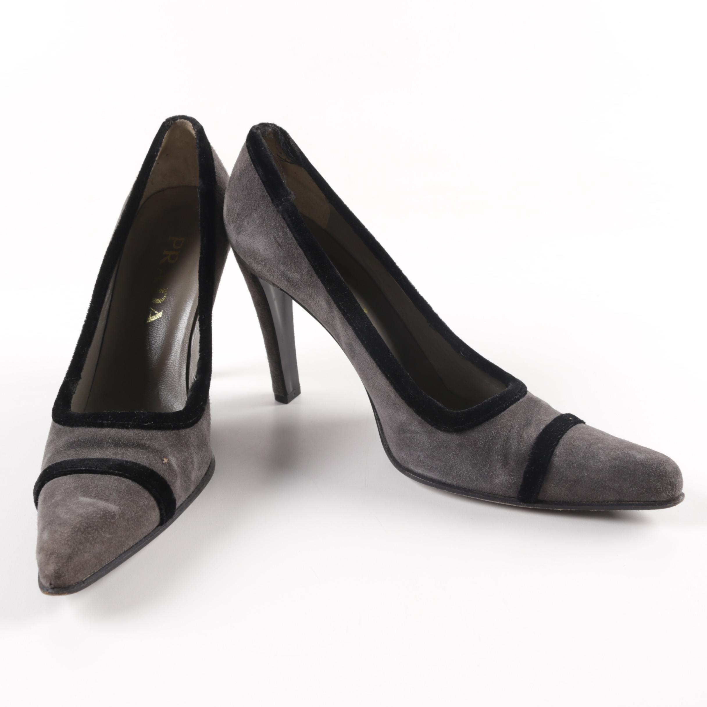 Prada Grey and Black Suede Heels