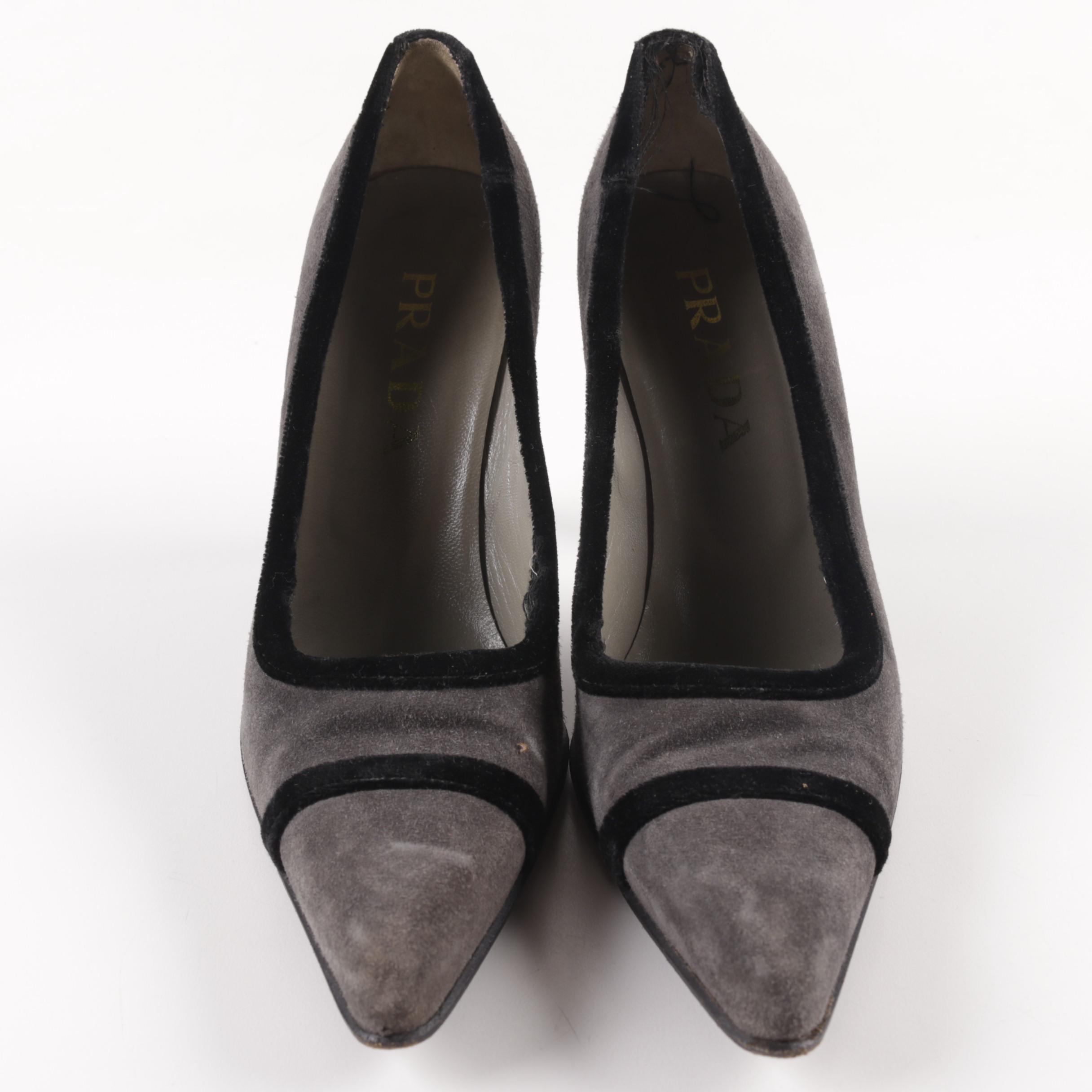 Prada Grey and Black Suede Heels