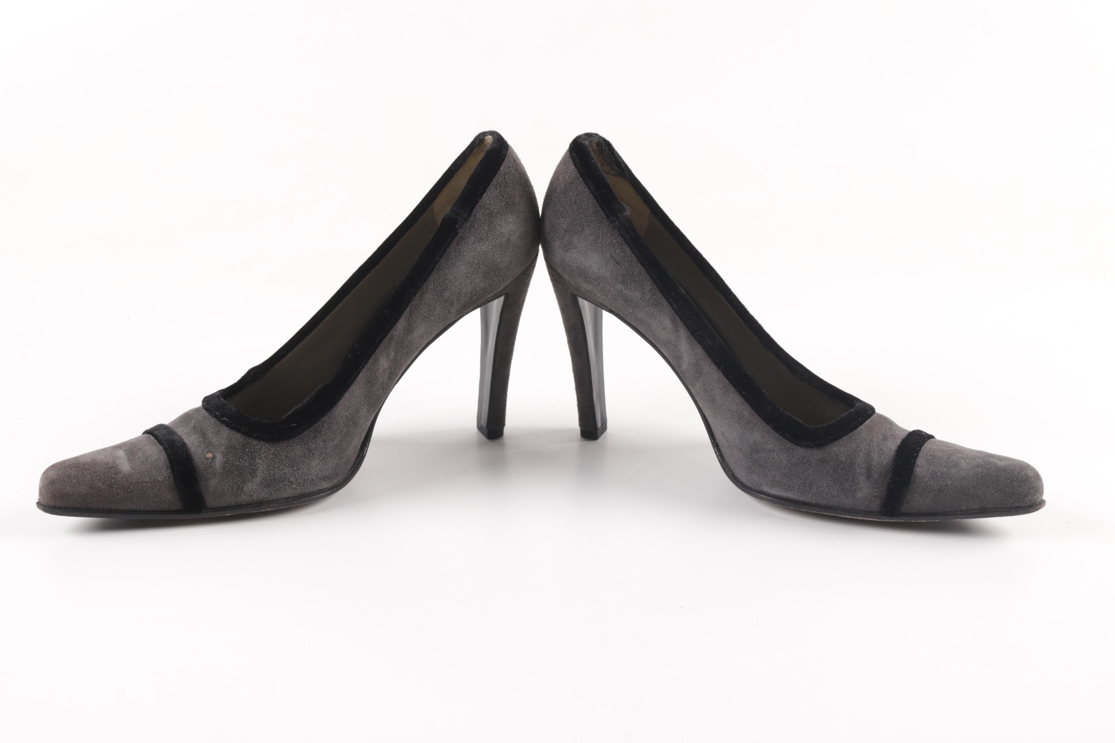 Prada Grey and Black Suede Heels