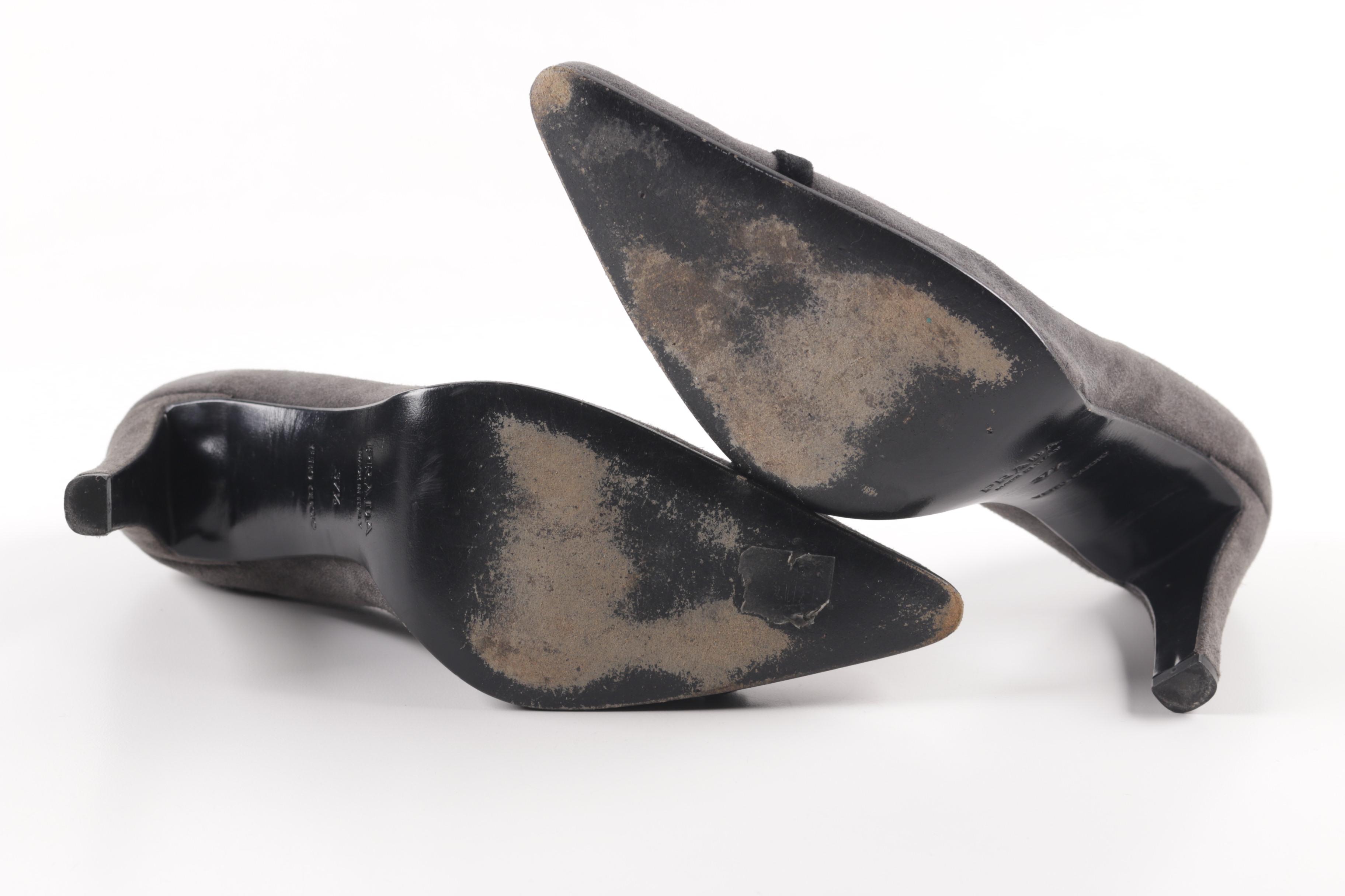 Prada Grey and Black Suede Heels