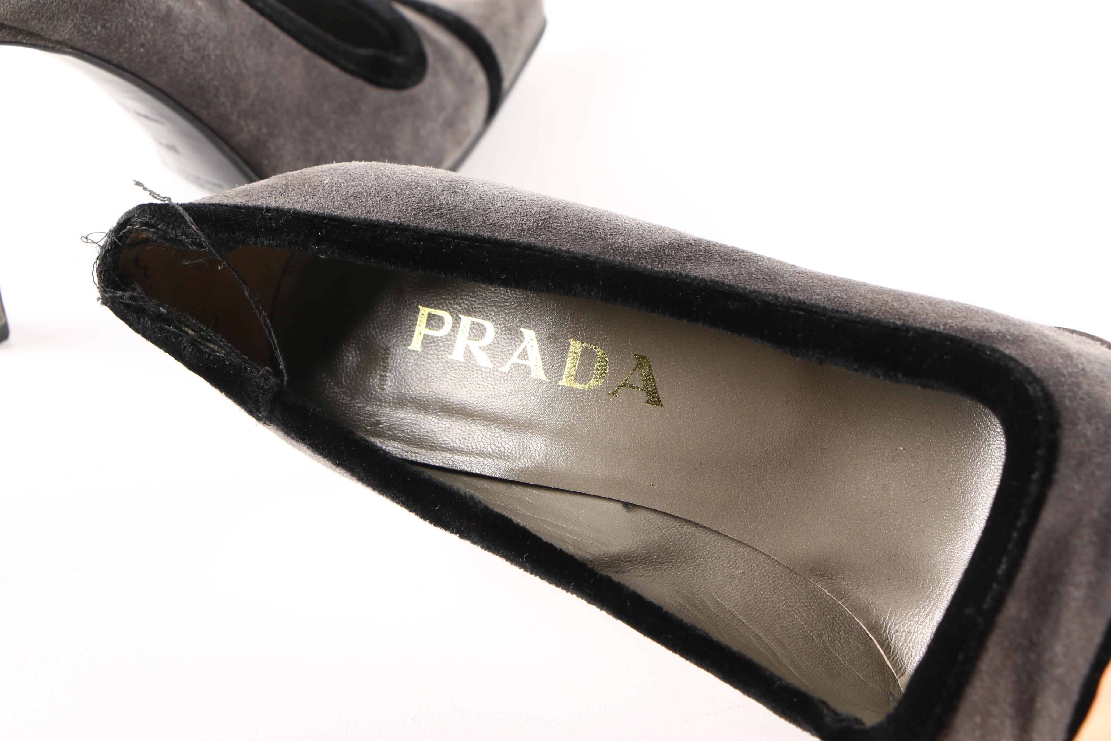 Prada Grey and Black Suede Heels